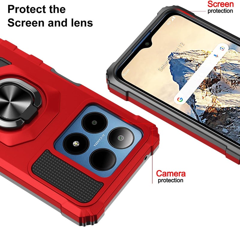 Mocotto for Boost Summit 5G Phone Case with Tempered Glass Screen Protector,Military Grade Heavy Duty Shockproof Protective Cover,with Ring Kickstand (Boost Summit 5G,Red) - Image 2